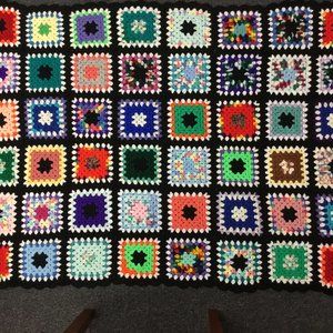 VTG Granny Square Crochet Blank Afghan Handmade